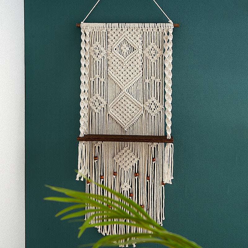 Macrame Wall Hanging with Decorative Shelf | High & Bury