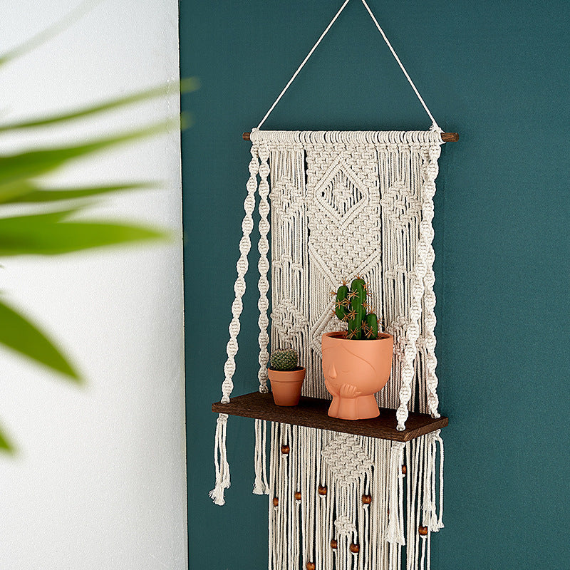 Macrame Wall Hanging with Decorative Shelf | High & Bury