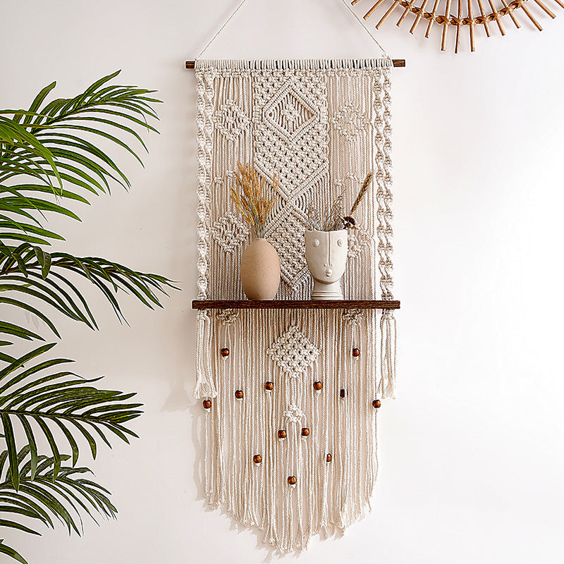 Macrame Wall Hanging with Decorative Shelf | High & Bury