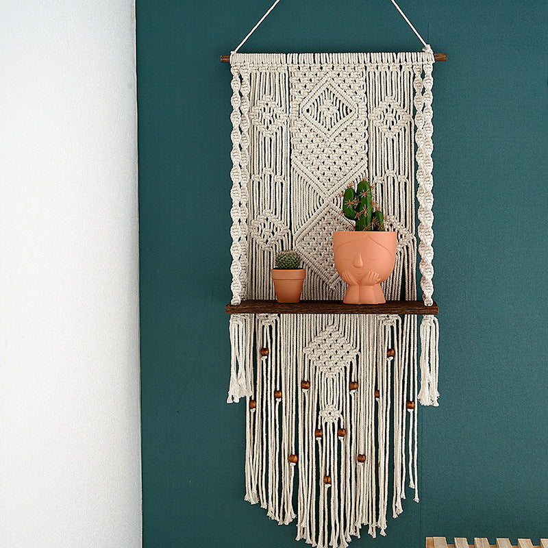 Macrame Wall Hanging with Decorative Shelf | High & Bury