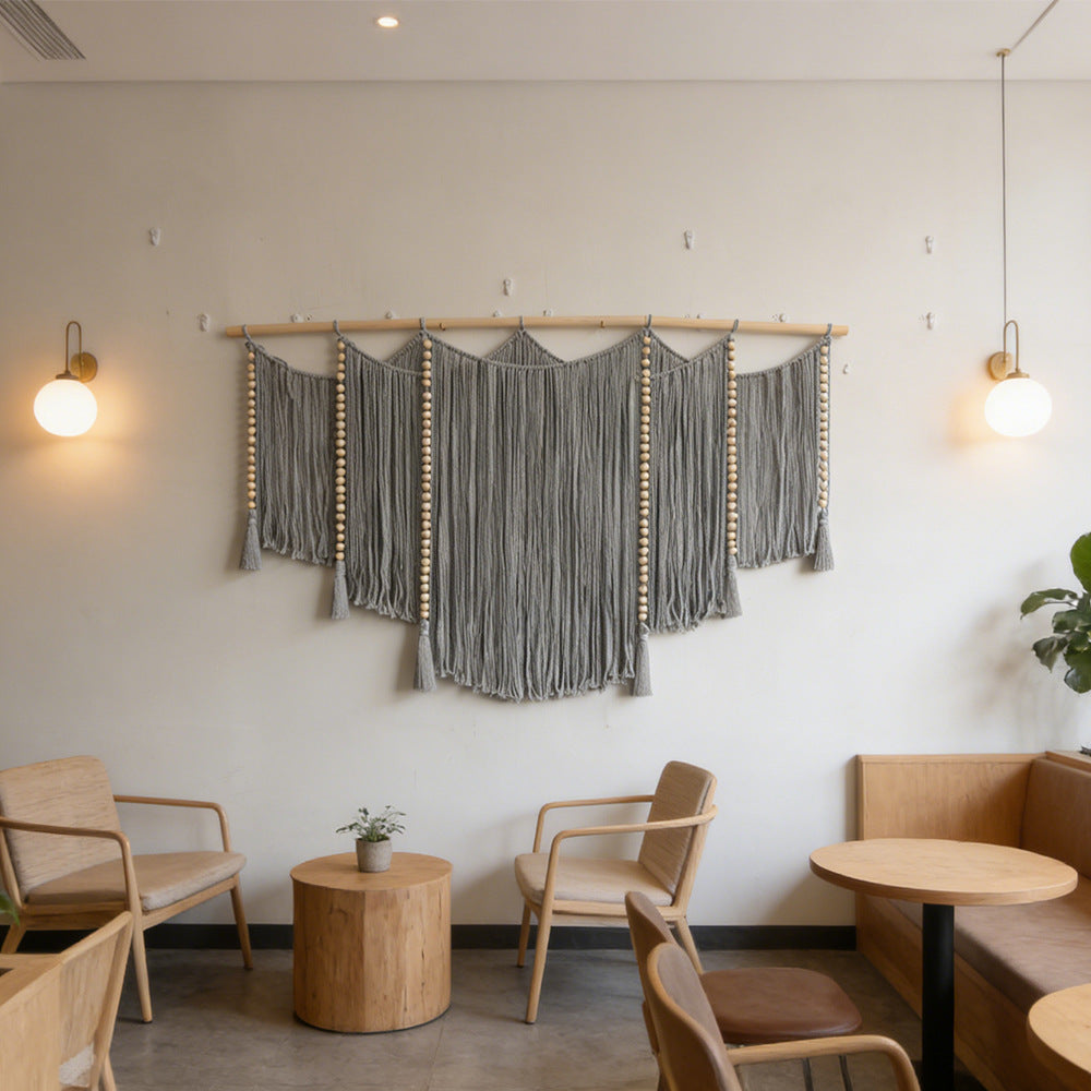 Macrame Wall Hanging with Intricate Fringes and Wooden Beads | High & Bury
