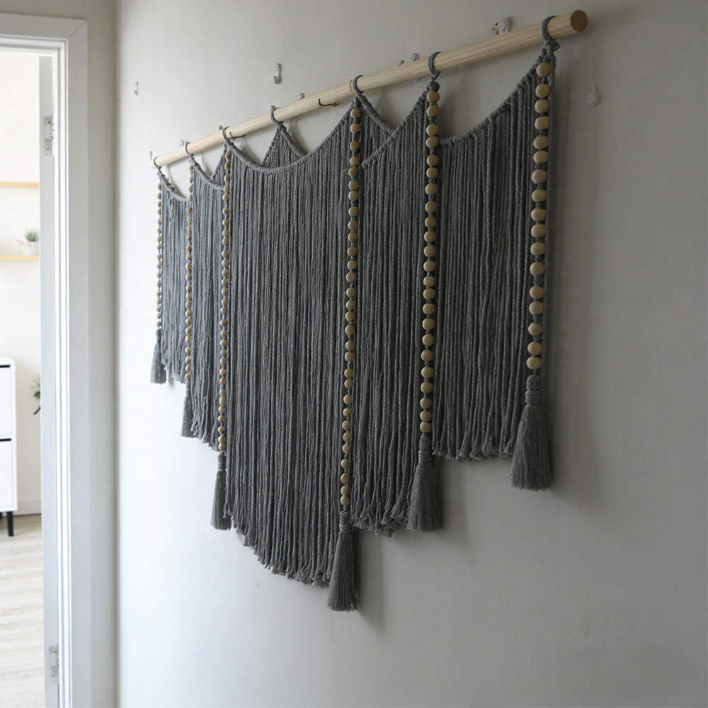 Macrame Wall Hanging with Intricate Fringes and Wooden Beads | High & Bury