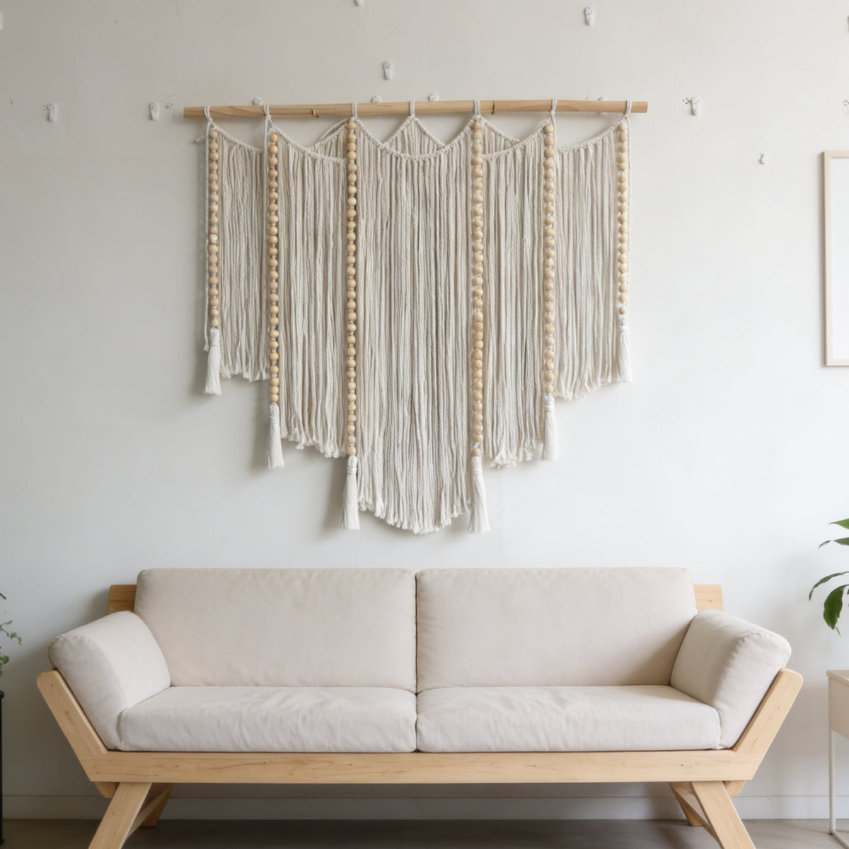 Macrame Wall Hanging with Intricate Fringes and Wooden Beads | High & Bury