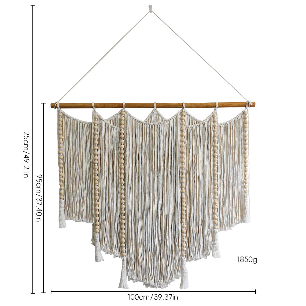 Macrame Wall Hanging with Intricate Fringes and Wooden Beads | High & Bury