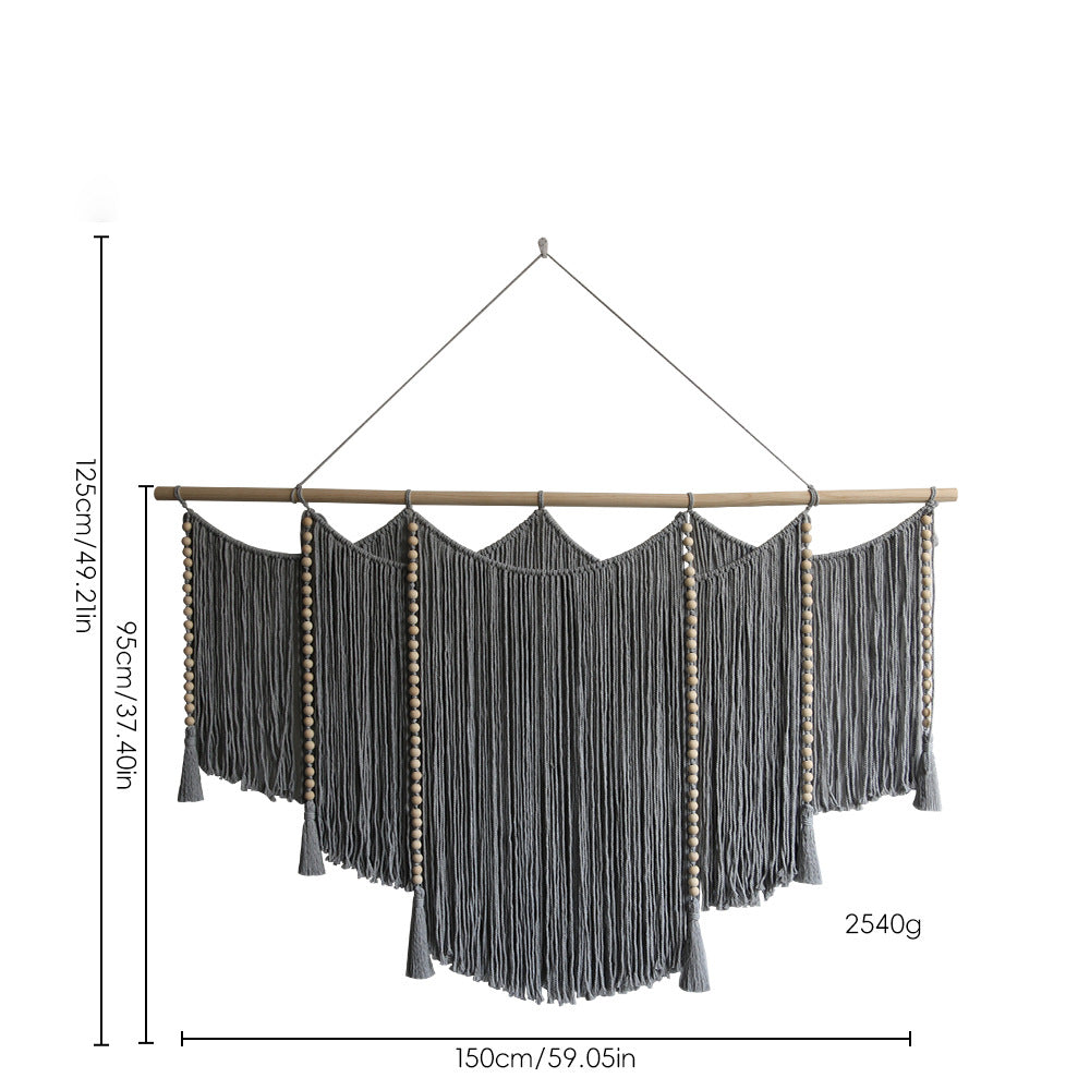 Macrame Wall Hanging with Intricate Fringes and Wooden Beads | High & Bury
