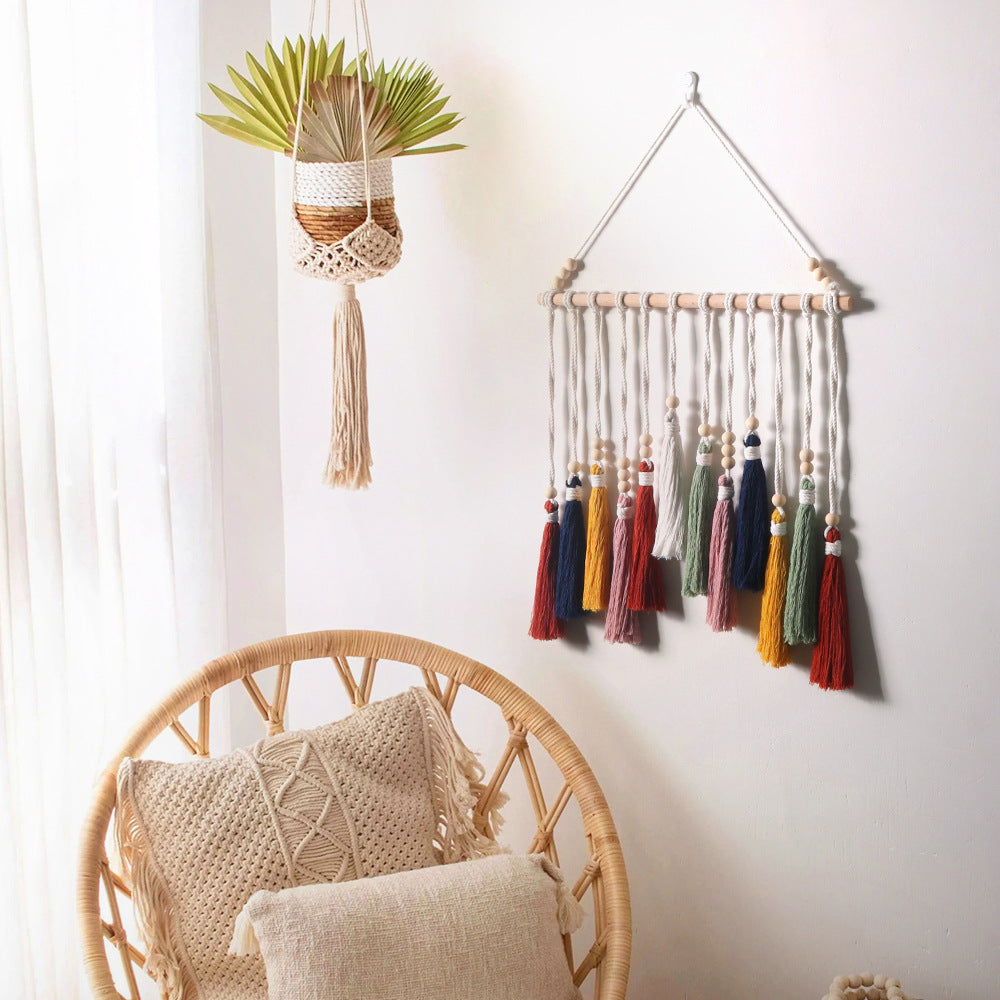 Macrame Wall Hanging with Tassels and Wooden Beads | High & Bury