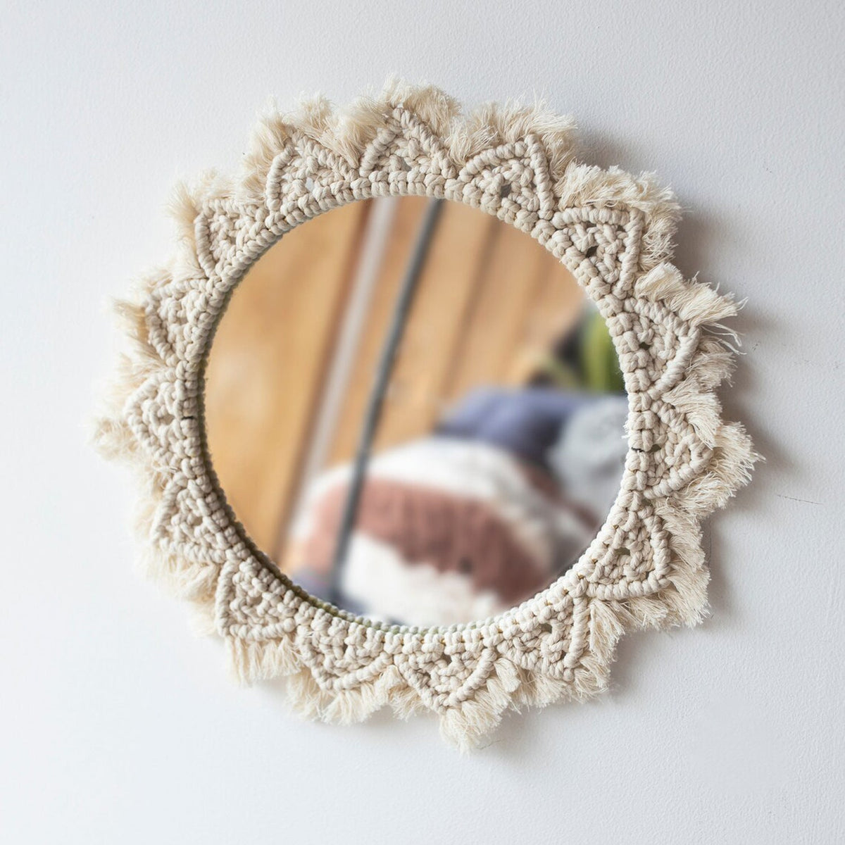 Macrame Wall Mirror with Fringe Detailing | High & Bury