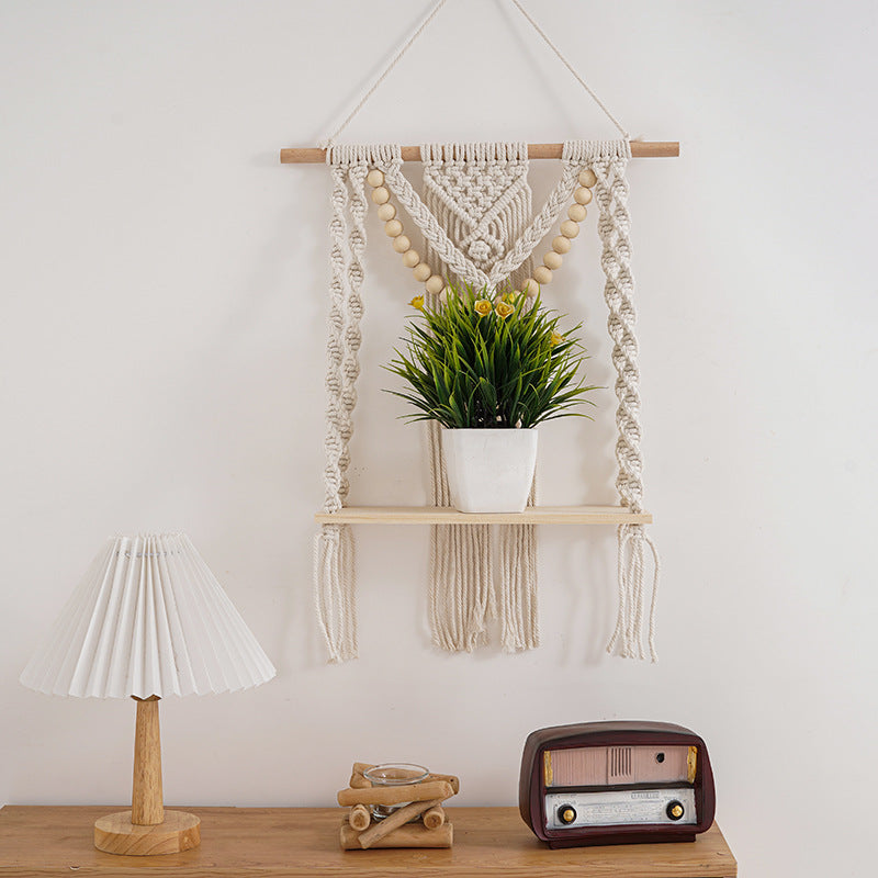 Macrame Wall Shelf with Decorative Beads | High & Bury