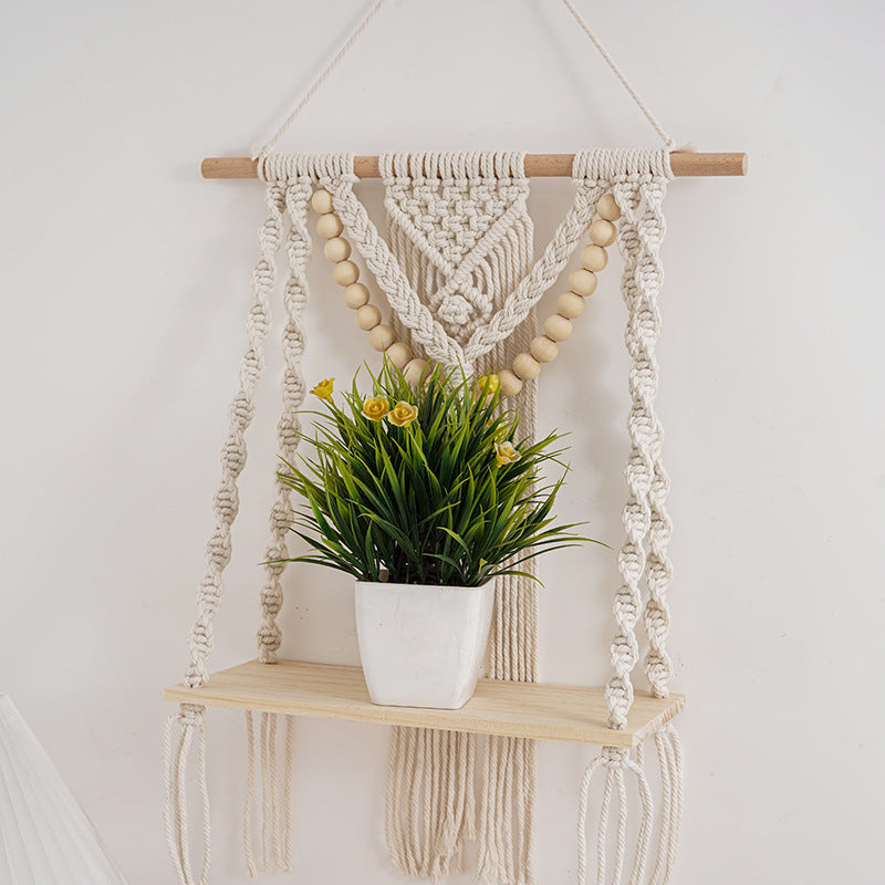Macrame Wall Shelf with Decorative Beads | High & Bury