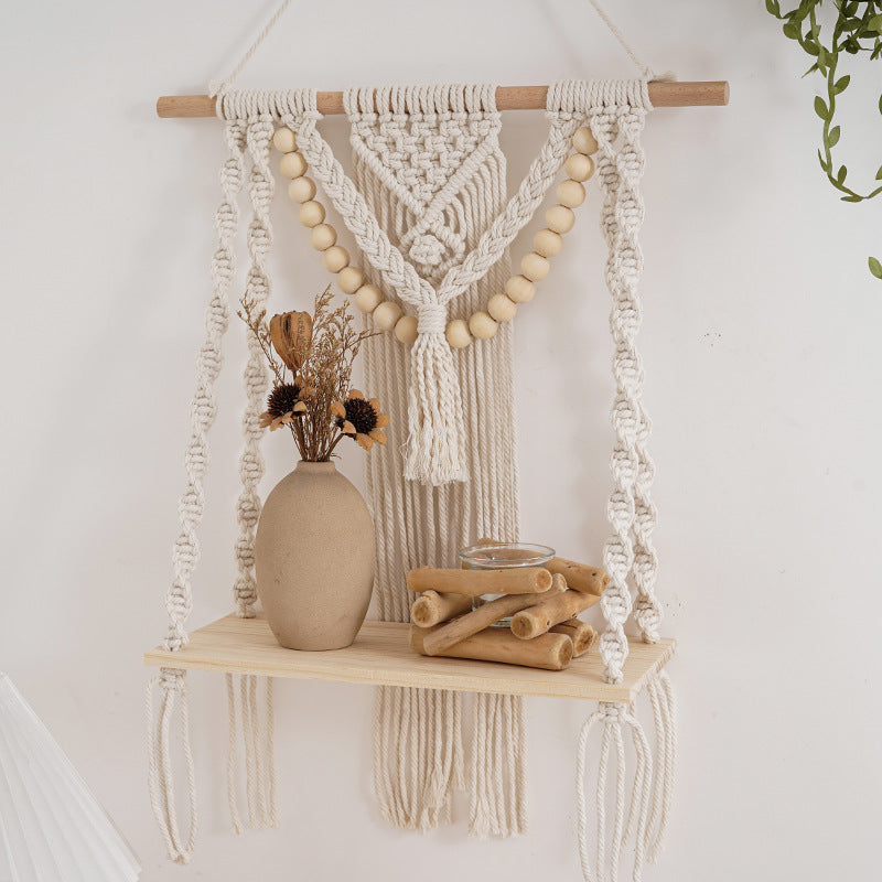 Macrame Wall Shelf with Decorative Beads | High & Bury