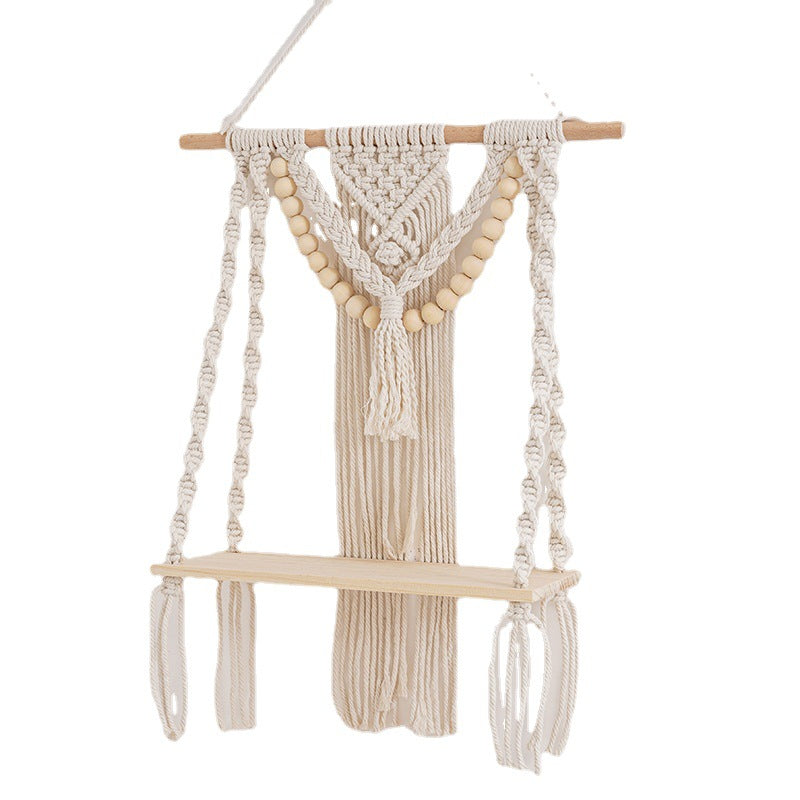 Macrame Wall Shelf with Decorative Beads | High & Bury