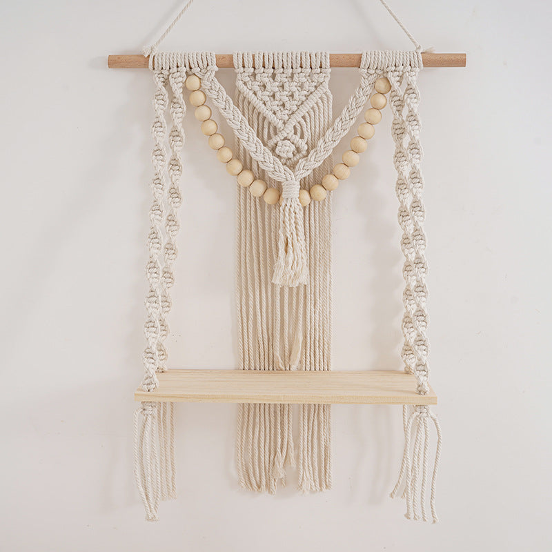 Macrame Wall Shelf with Decorative Beads | High & Bury