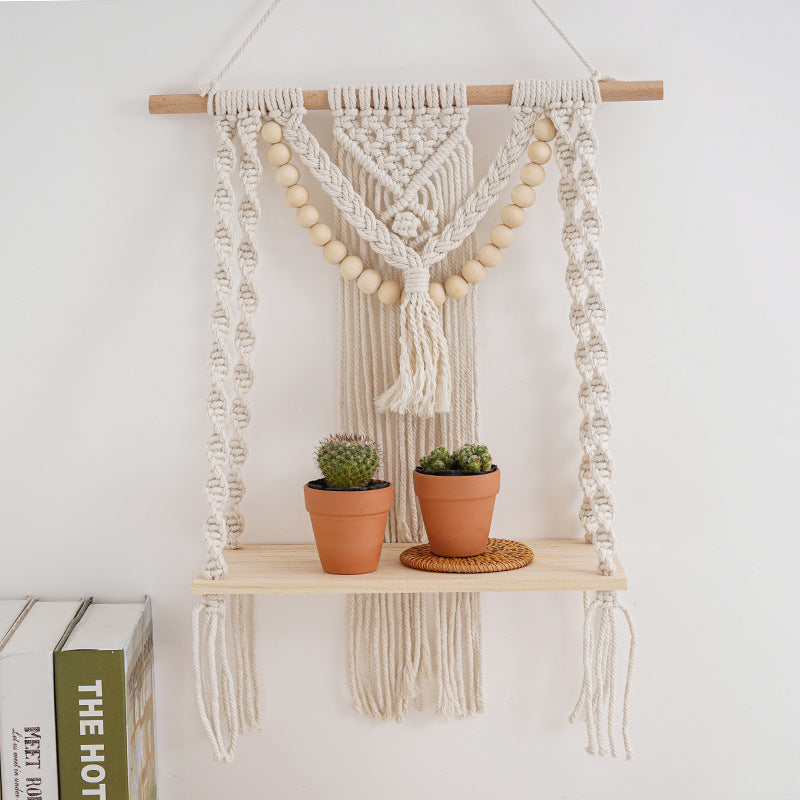 Macrame Wall Shelf with Decorative Beads | High & Bury