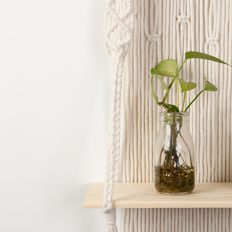 Macrame Wall Shelf with Integrated Plant Holder | High & Bury