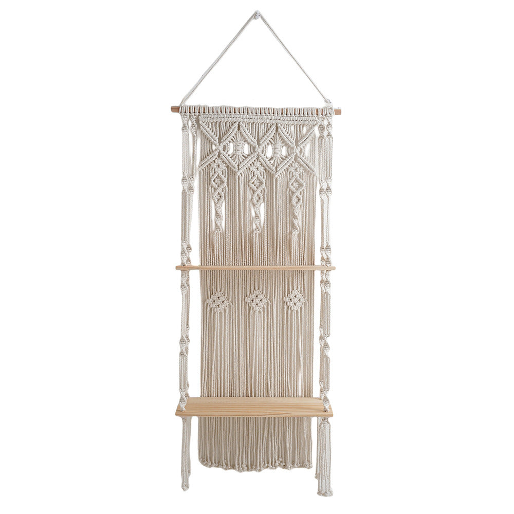 Macrame Wall Shelf with Natural Wood Accents | High & Bury