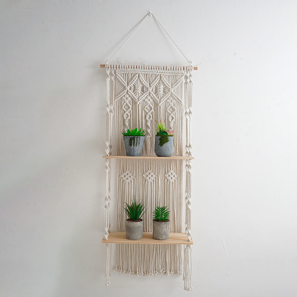 Macrame Wall Shelf with Natural Wood Accents | High & Bury