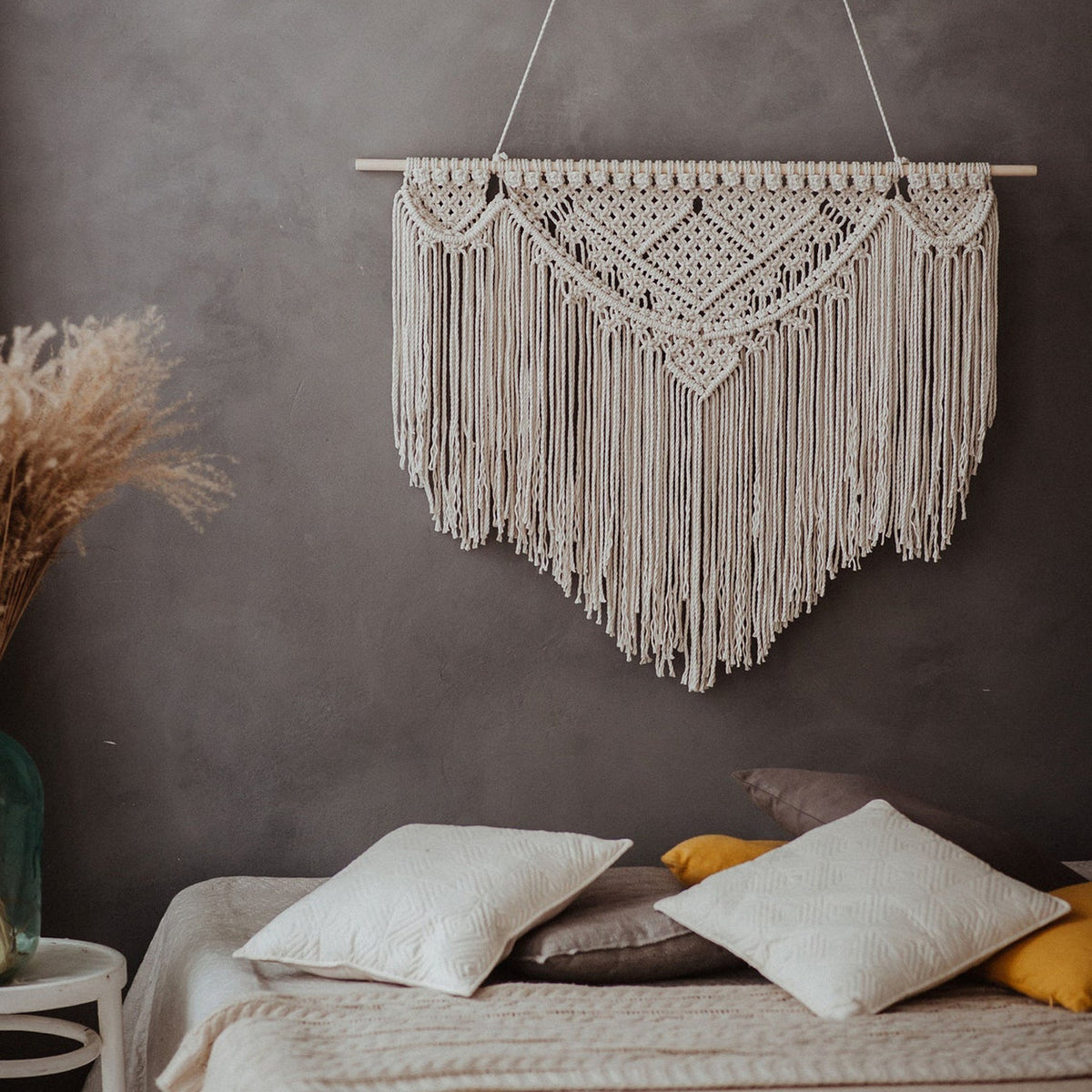 Macrame Wall Tapestry with Artistic Fringes | High & Bury