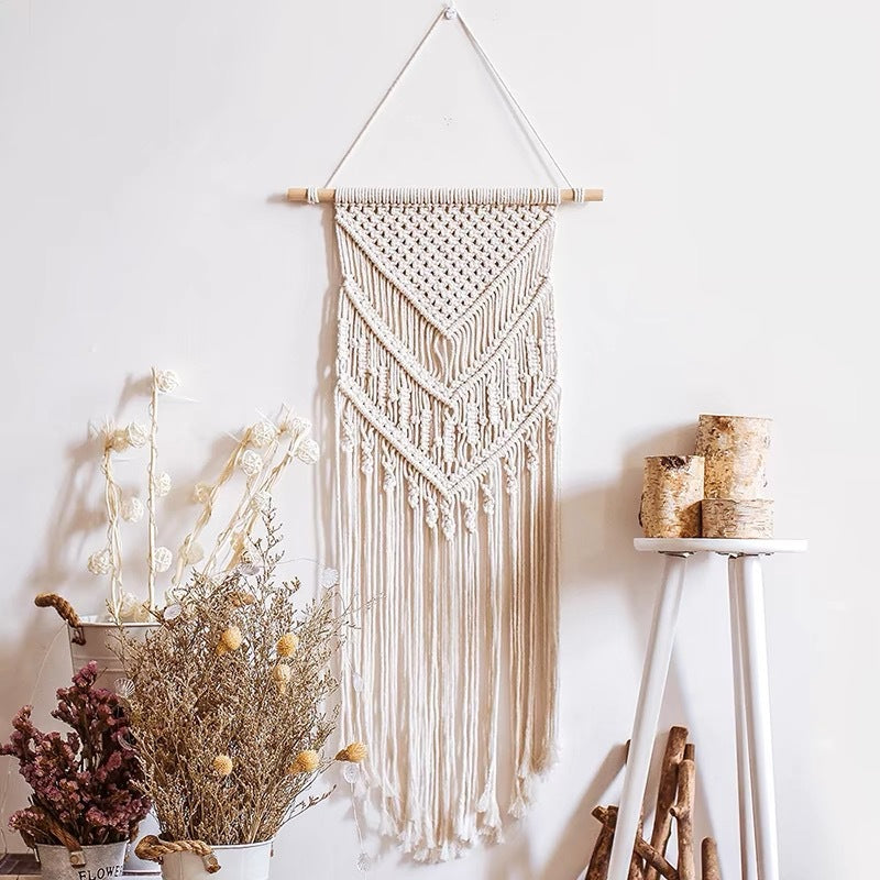 Macrame Wall Tapestry with Detailed Fringe Design | High & Bury