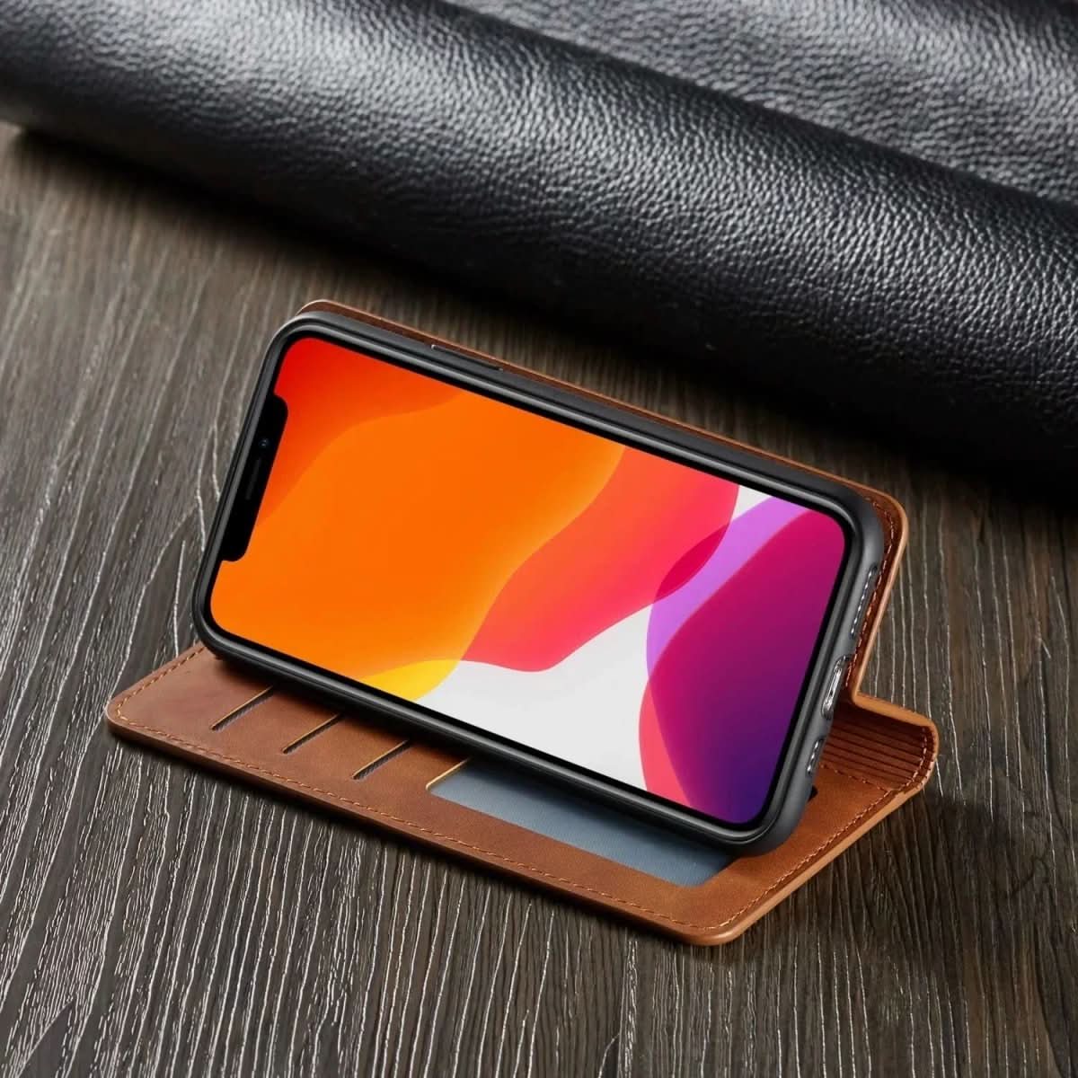 Magnetic Leather iPhone Case with Shock and Scratch Protection