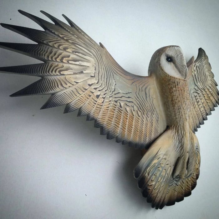Majestic Wooden Owl Wall Decoration with Rear Hanging Hooks, view 3