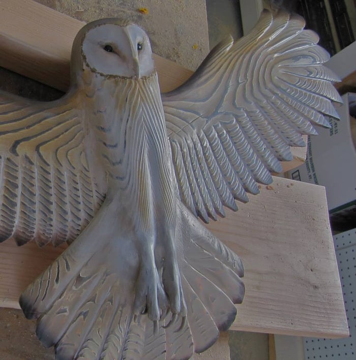 Majestic Wooden Owl Wall Decoration with Rear Hanging Hooks, view 6