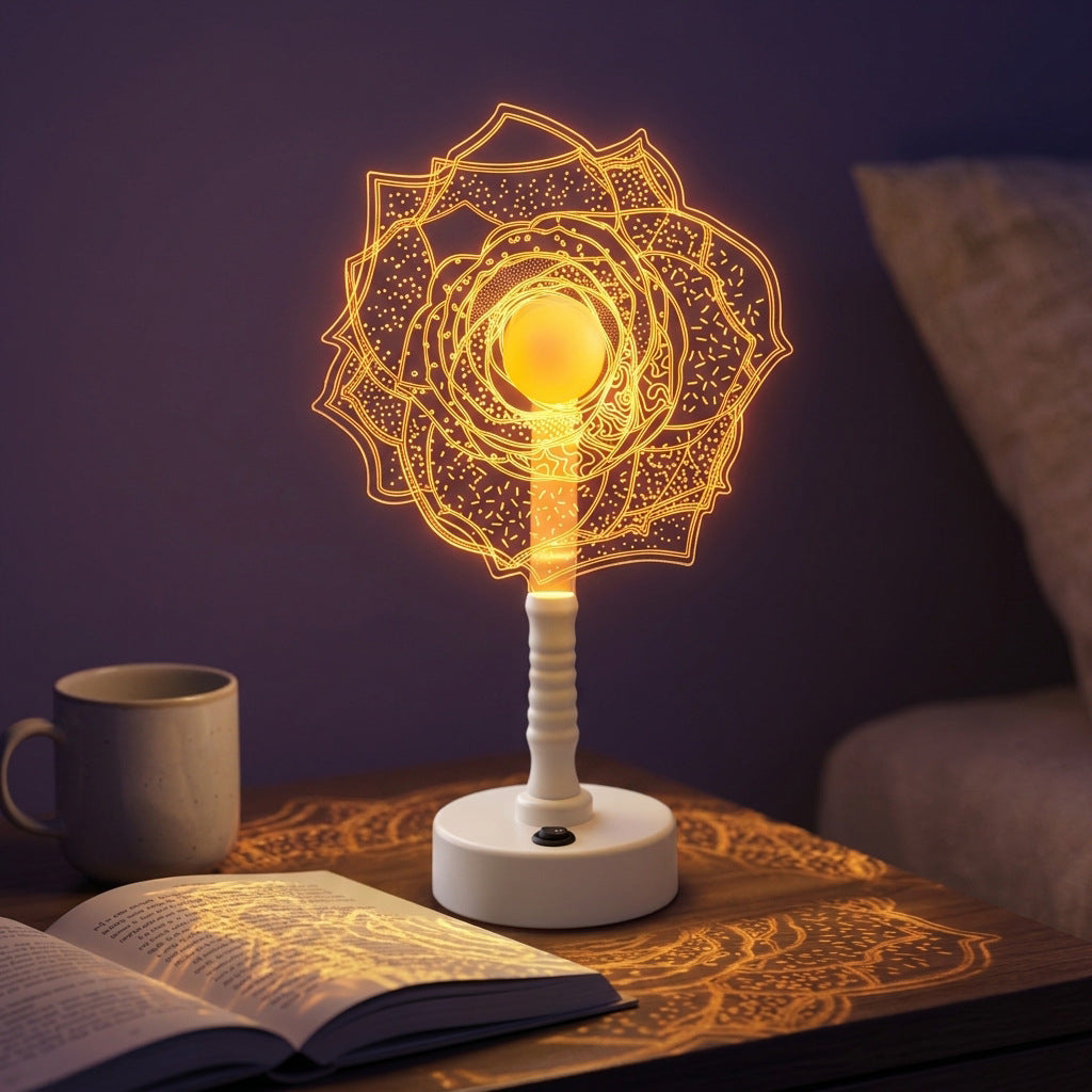 Mandala LED Three-Dimensional Illusion Night Light Table Lamp with Acrylic Flower Panel | High & Bury