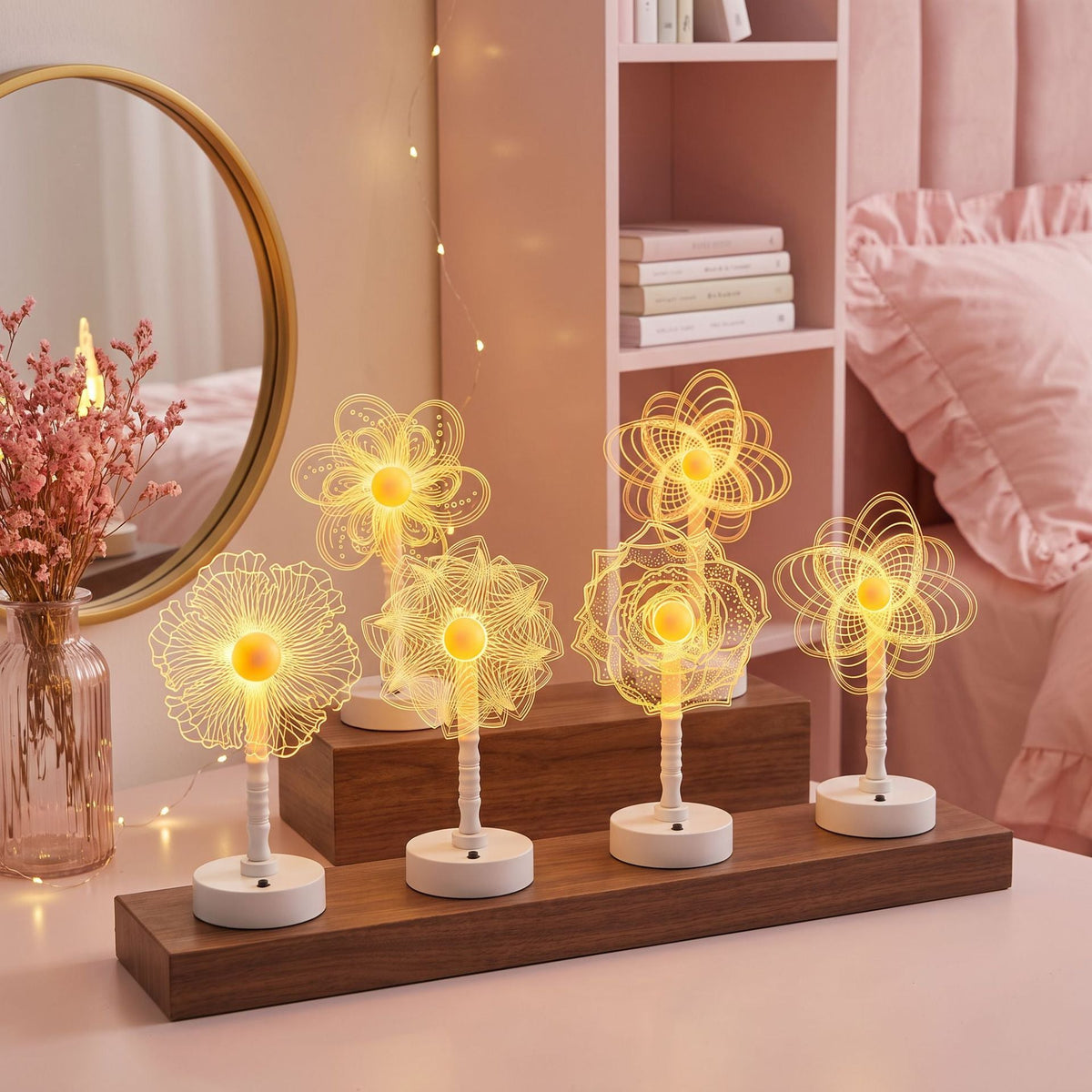 Mandala LED Three-Dimensional Illusion Night Light Table Lamp with Acrylic Flower Panel | High & Bury