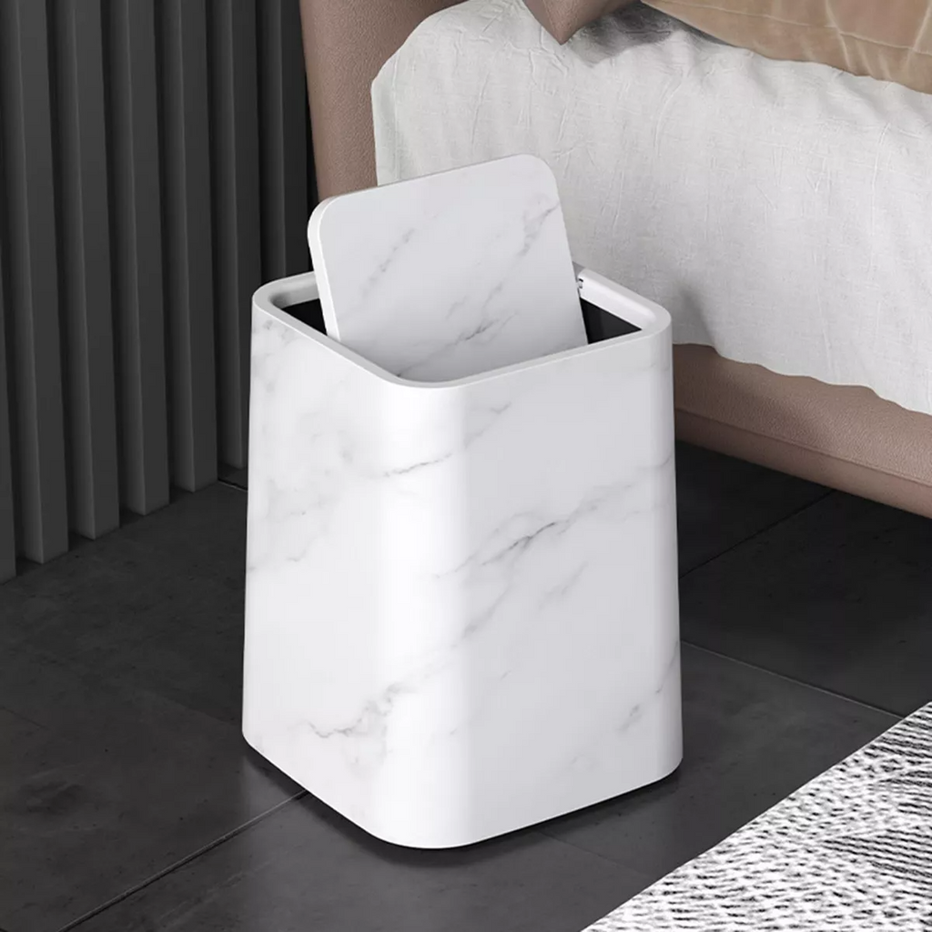 Marble-Look Plastic Trash Can with 360° Swivel Lid and Inner Container, view 3