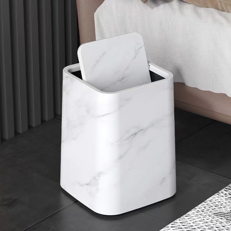 Marble-Look Plastic Trash Can with 360° Swivel Lid and Inner Container, view 5