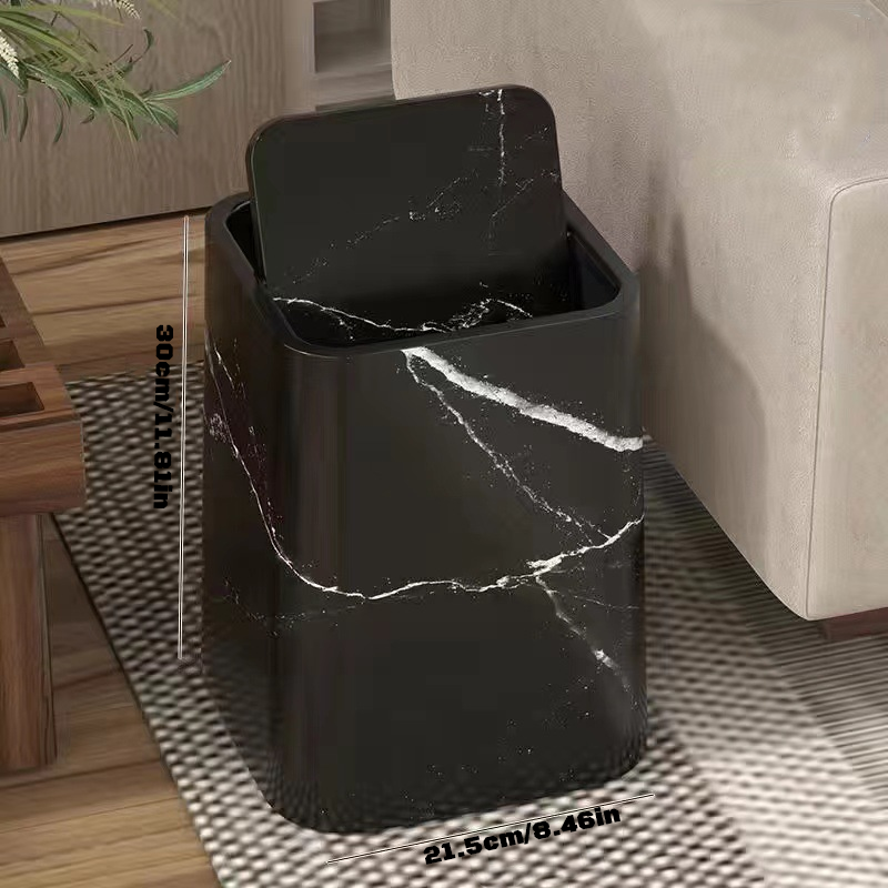 Marble-Look Plastic Trash Can with 360° Swivel Lid and Inner Container, view 7