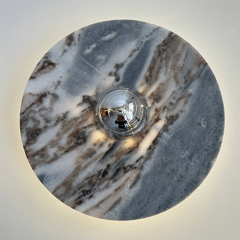 Marble Pattern Background Illuminating Circular Wall Lamp Pair | High & Bury