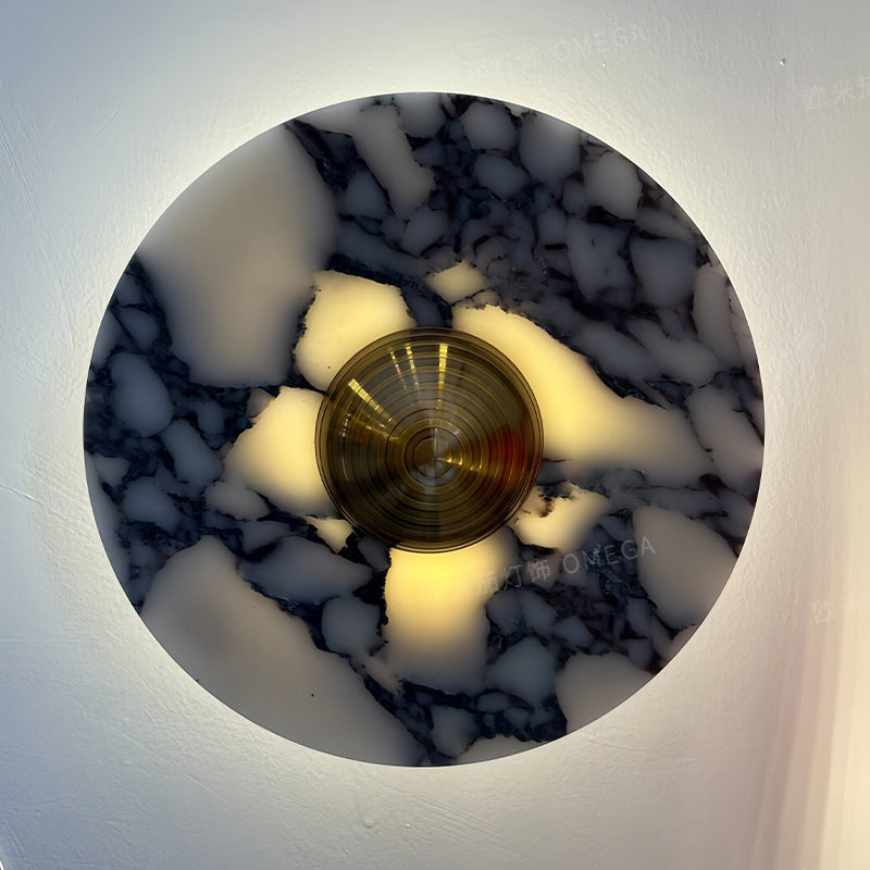 Marble Pattern Background Illuminating Circular Wall Lamp Pair | High & Bury