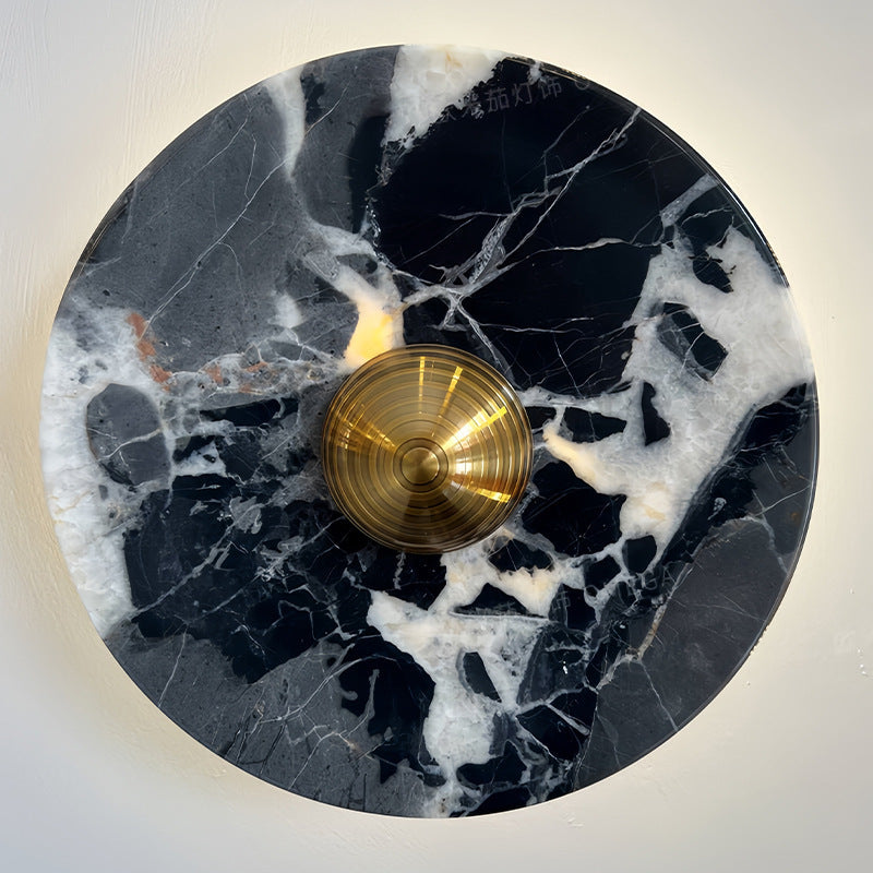 Marble Pattern Background Illuminating Circular Wall Lamp Pair | High & Bury