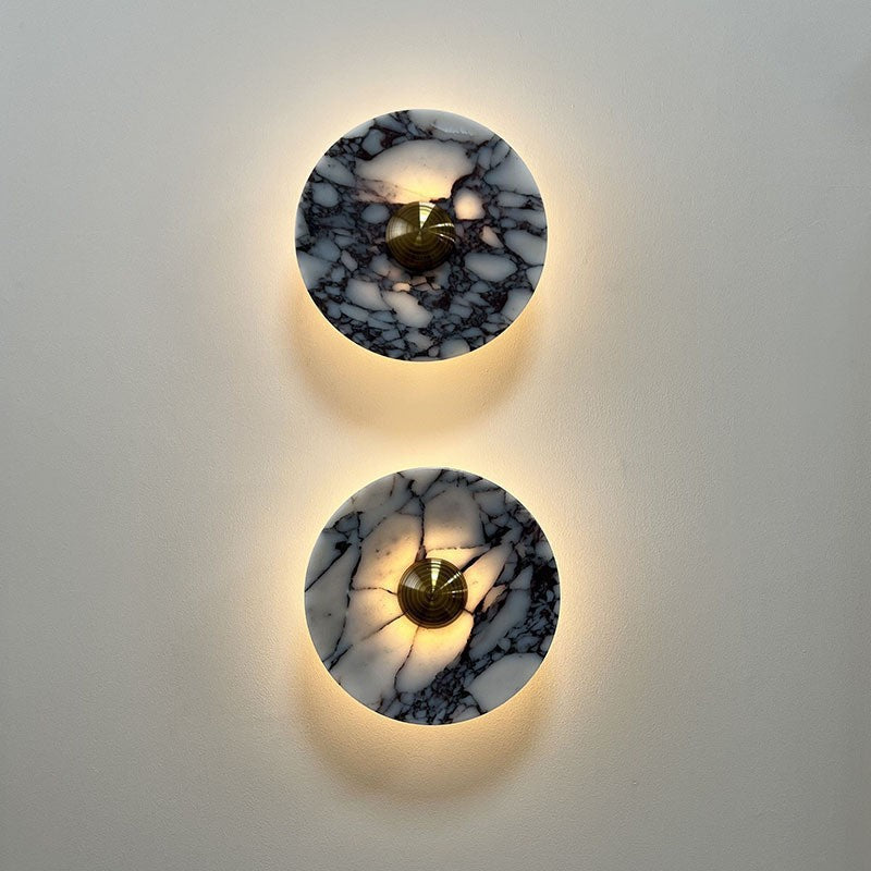 Marble Pattern Background Illuminating Circular Wall Lamp Pair | High & Bury