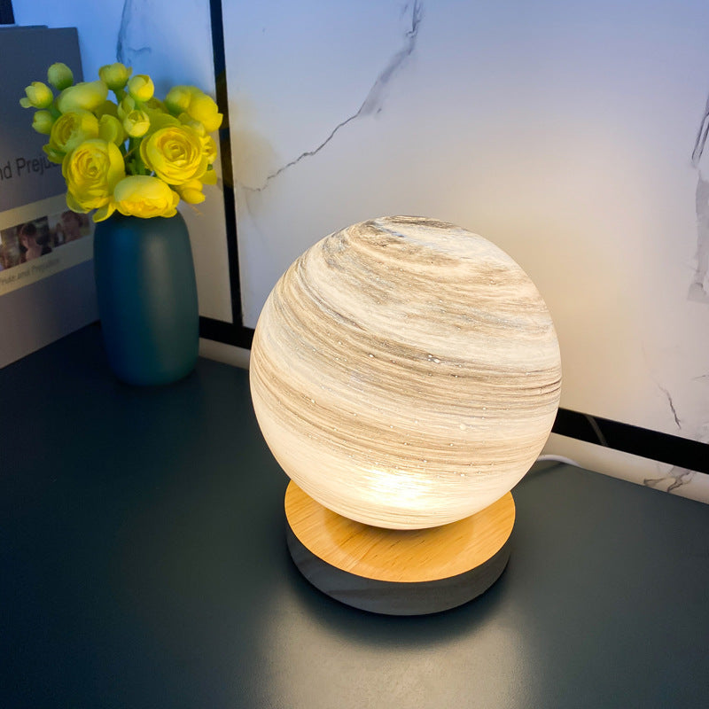 Marbled Orb Table Lamp with Wooden Base | High & Bury