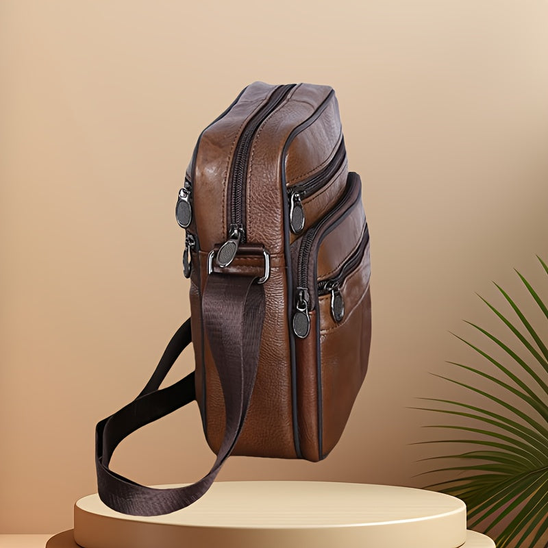 Men's Cowhide Leather Shoulder Bag with Adjustable Strap, view 2