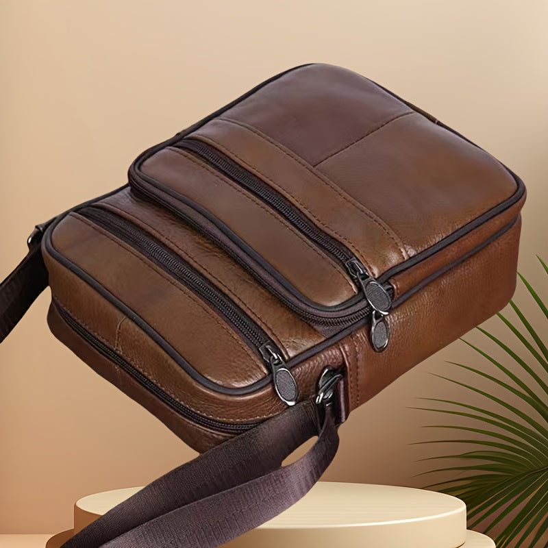 Men's Cowhide Leather Shoulder Bag with Adjustable Strap, view 3