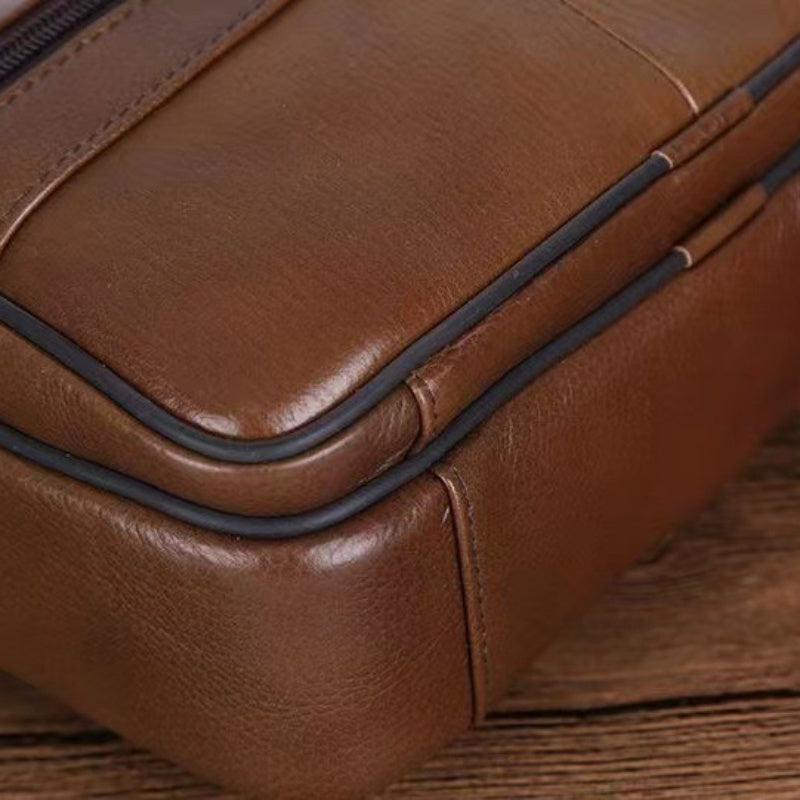 Men's Cowhide Leather Shoulder Bag with Adjustable Strap, view 7