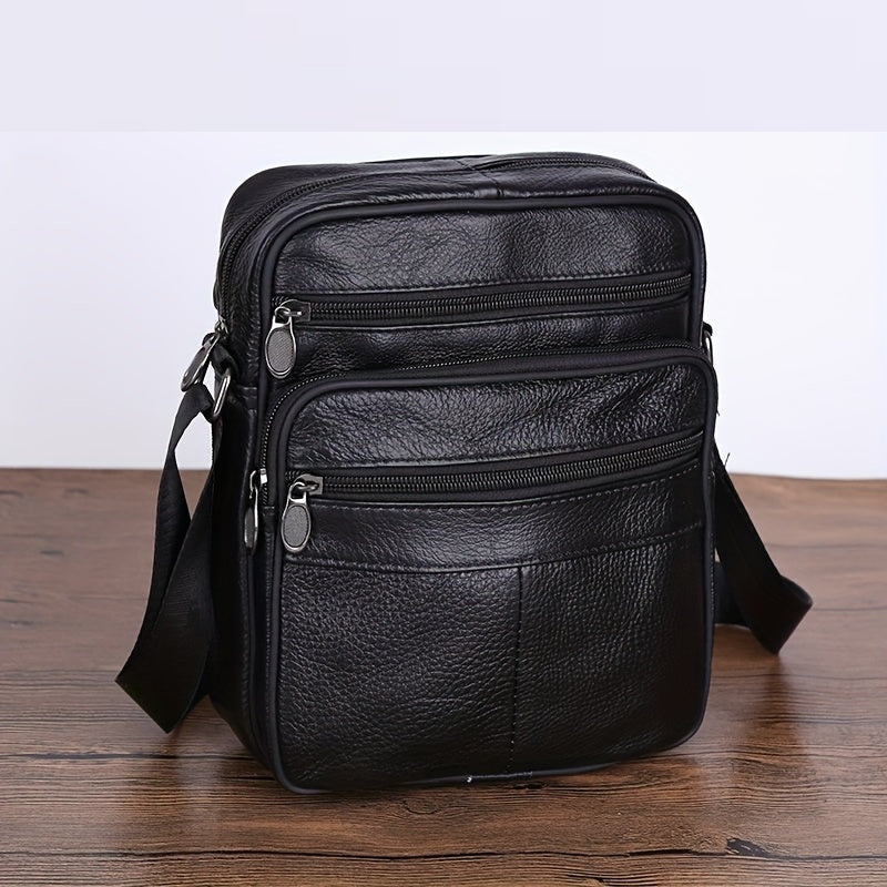 Men's Cowhide Leather Shoulder Bag with Adjustable Strap