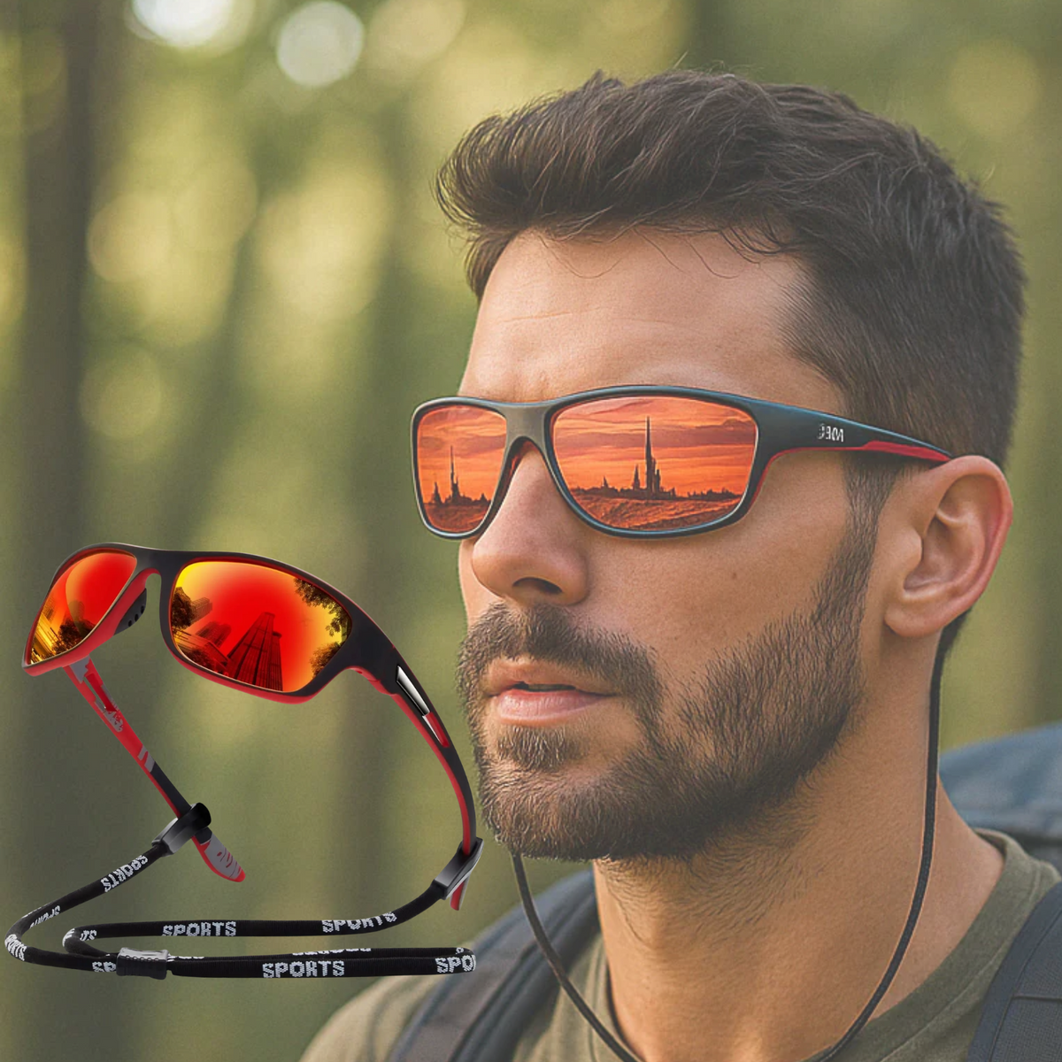Men’s Polarised Sports Sunglasses with UV400 Wraparound Frame for Cycling