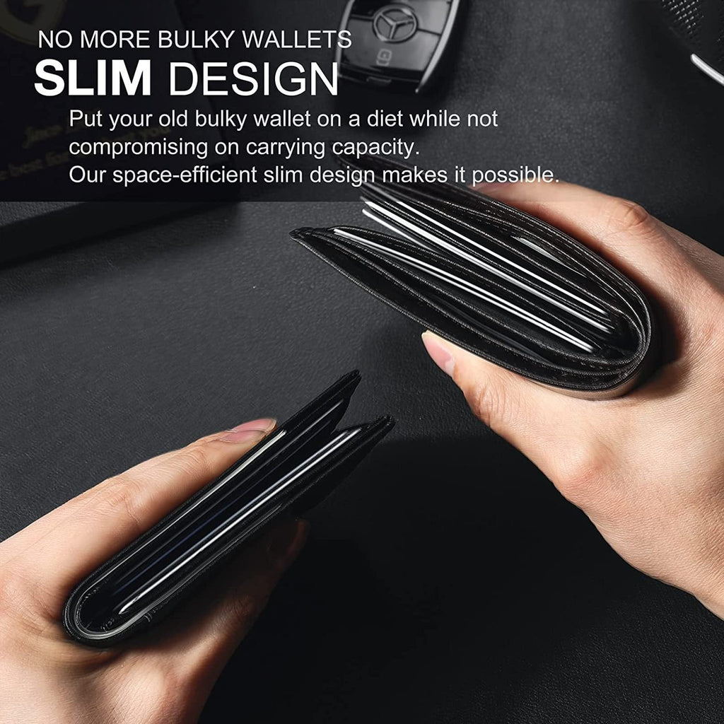 Men’s Slim RFID Wallet, Black PU Leather Card Holder, 4.3 × 3 × 0.5 Inches, view 3