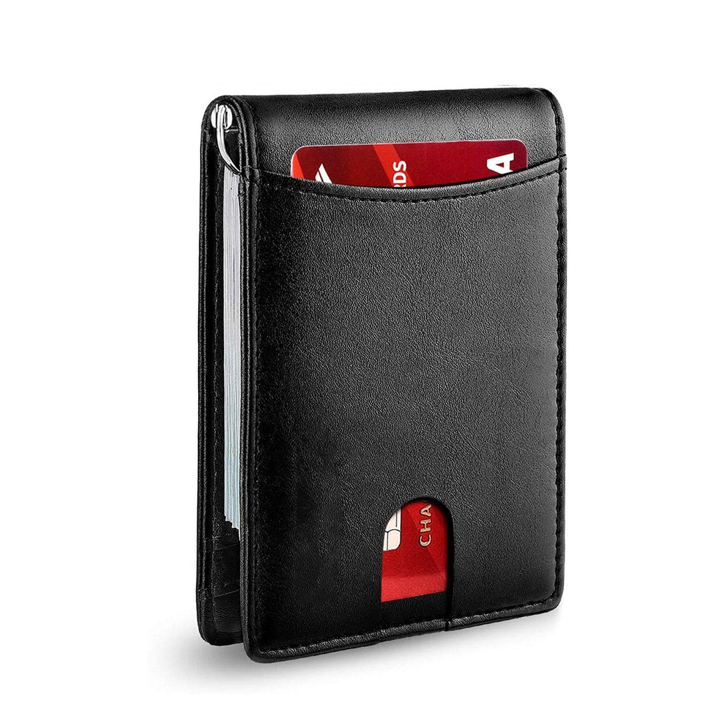 Men’s Slim RFID Wallet, Black PU Leather Card Holder, 4.3 × 3 × 0.5 Inches