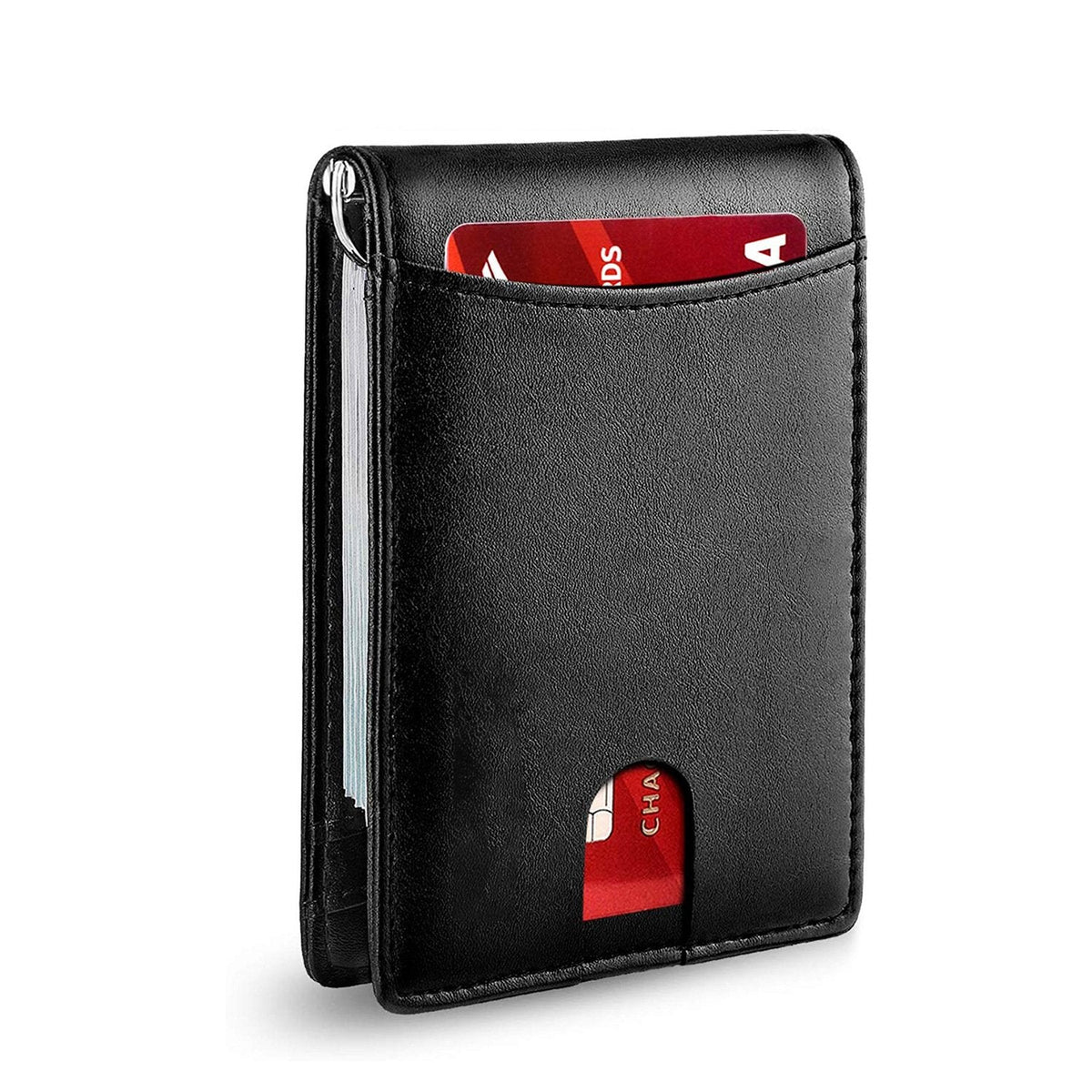 Men’s Slim RFID Wallet, Black PU Leather Card Holder, 4.3 × 3 × 0.5 Inches