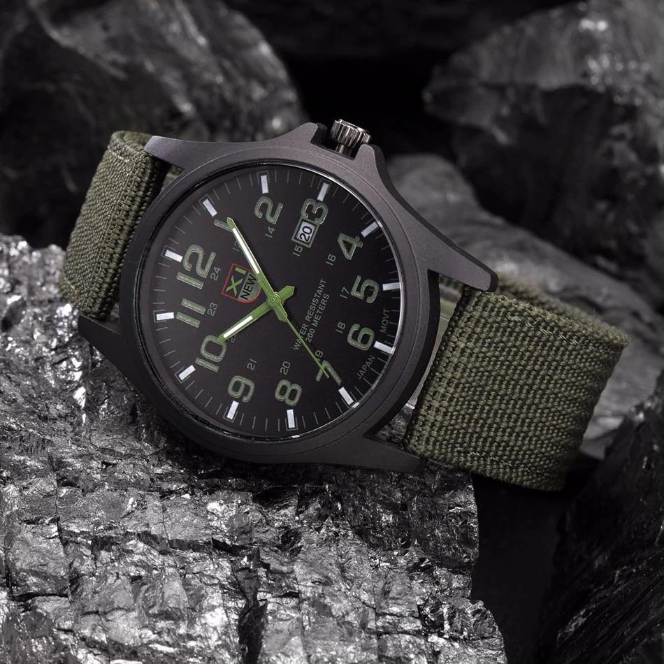Men's Tactical Watch, 45 mm Stainless Steel Case, Silicone Strap
