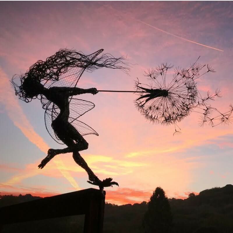 Metal Fairy Garden Sculpture with Dandelions, 60 cm Pole, view 10