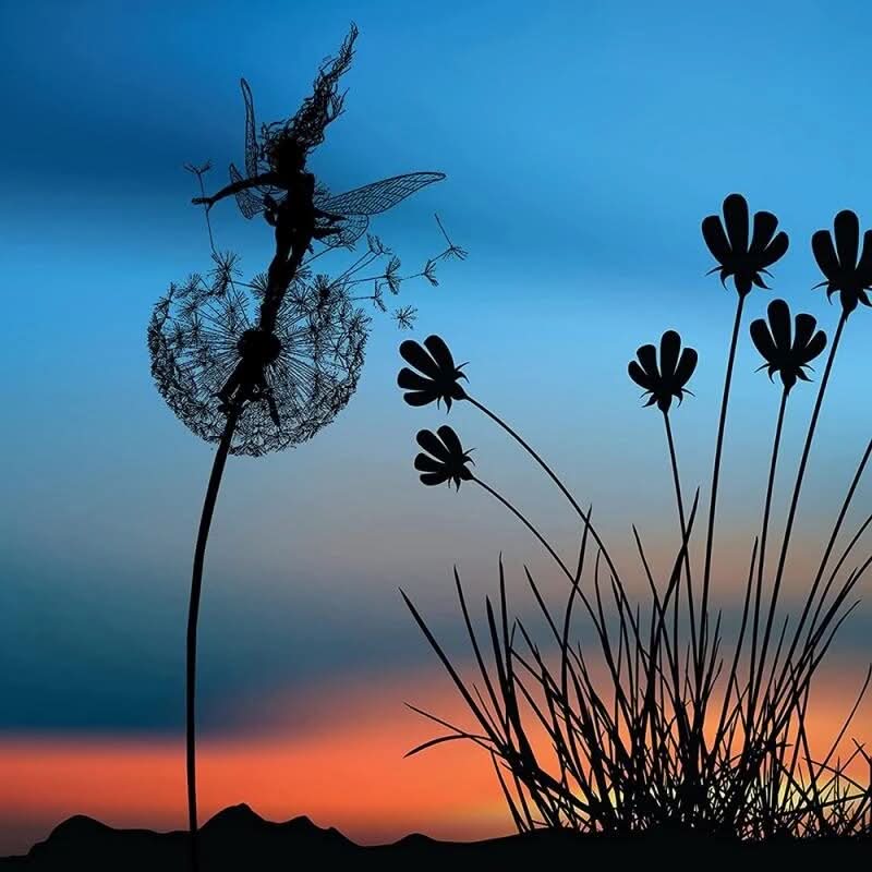 Metal Fairy Garden Sculpture with Dandelions, 60 cm Pole, view 4