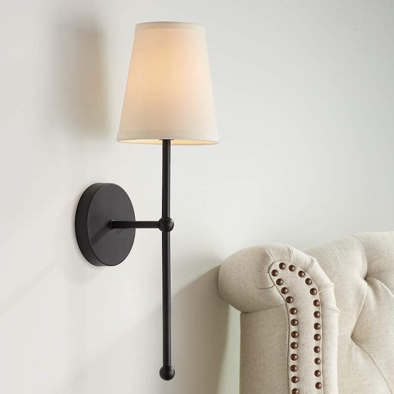 Metallic Vertical Wall Lamp with Cone-Shaped Fabric Shade | High & Bury