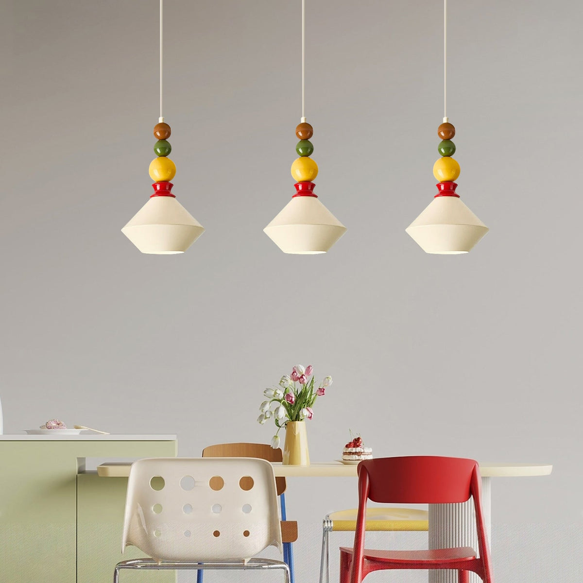 Mid-Century Geometric Ceramic Bead Pendant Light | High & Bury