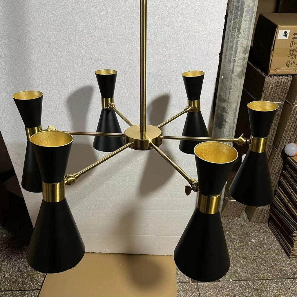 Mid-Century Six-Arm Double Cone Chandelier with Adjustable Swing Shades | High & Bury