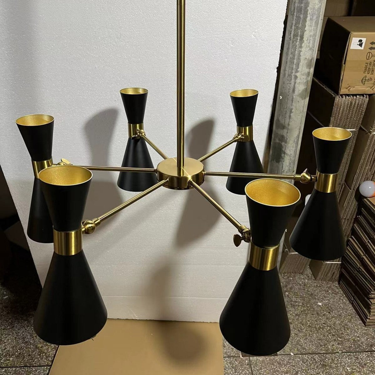 Mid-Century Six-Arm Double Cone Chandelier with Adjustable Swing Shades | High & Bury